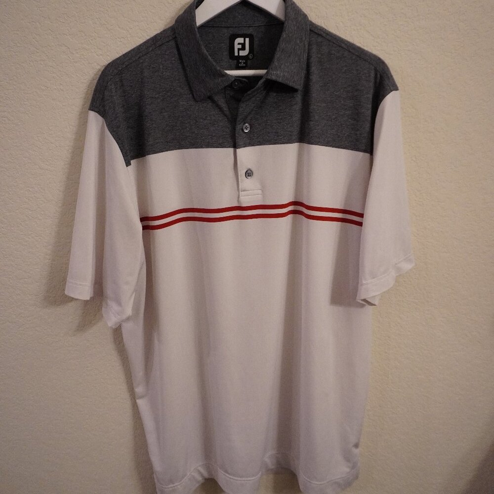 FOOTJOY FJ Men’s Golf Polo Shirt L WHITE/GREY/RED Short Sleeve